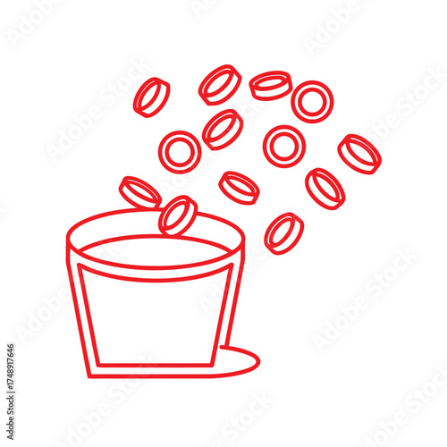 Red Outline of Blood Cells Falling into a Bucket on White Background red blood cells