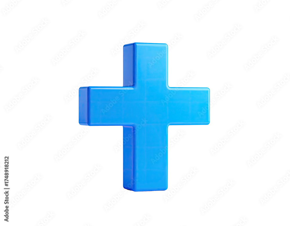 Obraz premium A 3D rendering of a blue plus sign, isolated on a stark black background