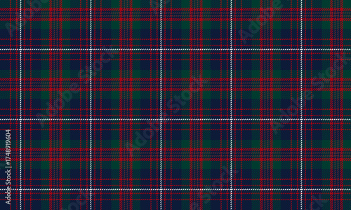 Seamless plaid pattern in blue, green, red, and white for designing clothes, skirts, pants, and dresses, giving a classic, fresh, and lively look.