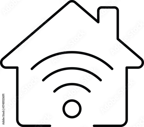 Smart Home WiFi Icon – Line Art Vector Illustration for Technology and Connectivity