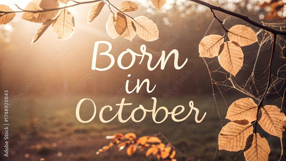 Fototapeta premium Autumn Leaves with Light Ray and Text Design for October Celebration
