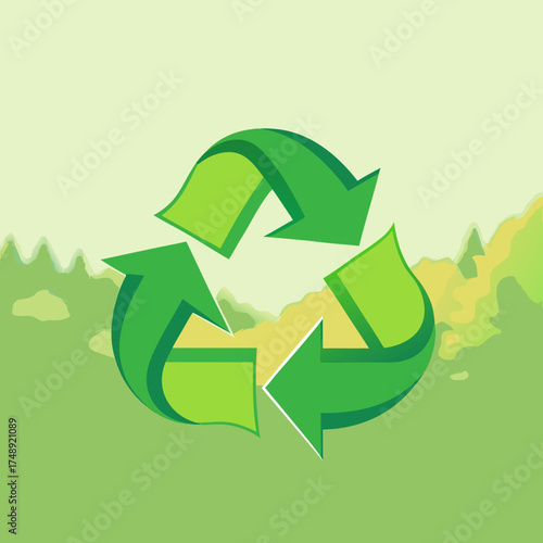 A Green Recycling Symbol Against a Natural Landscape