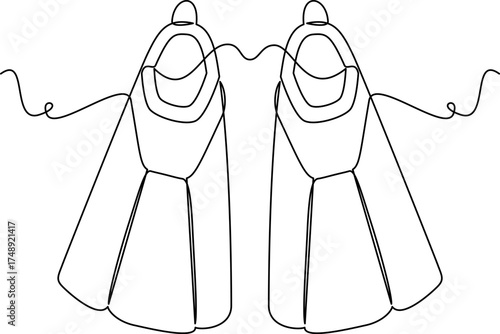 one line art Diving Fins vector illustration. line art, one continuous line, simple, hand drawn and sketch style. for icons, symbols, signs or logos. PNG