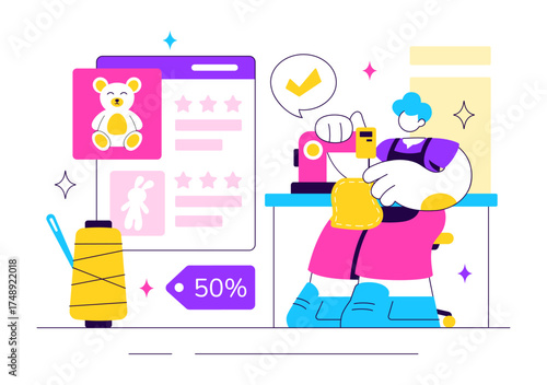 Online Marketplace For Handmade Goods Illustration Featuring a Platform That Allows Craftsmen to Sell Unique Handmade Products to Consumers