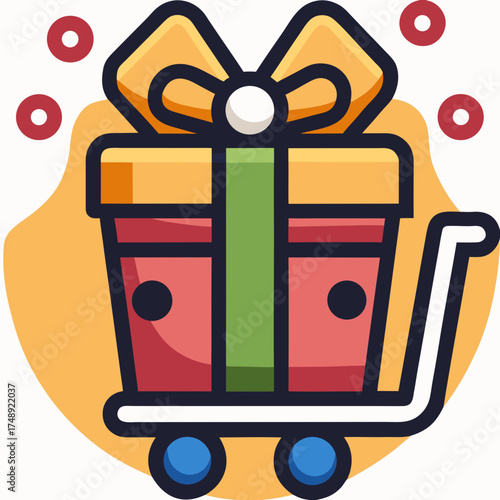 Gift box icon representing online shopping with shopping cart