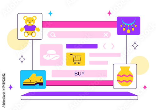 Online Marketplace For Handmade Goods Illustration Featuring a Platform That Allows Craftsmen to Sell Unique Handmade Products to Consumers