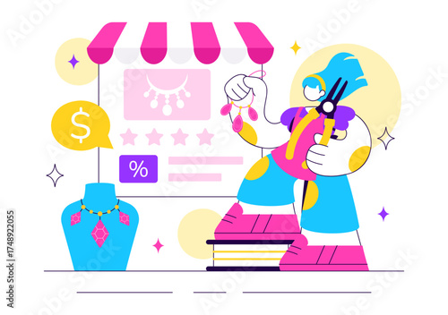 Online Marketplace For Handmade Goods Illustration Featuring a Platform That Allows Craftsmen to Sell Unique Handmade Products to Consumers