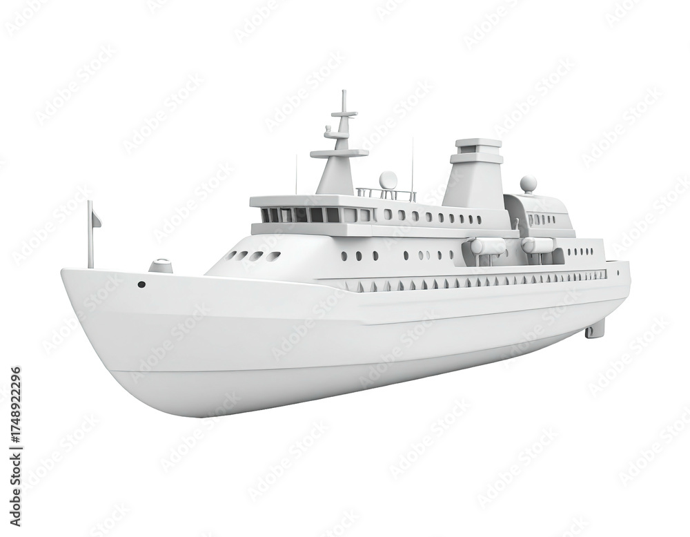 Obraz premium White, generic passenger ship with multiple decks, radar, and flagpole