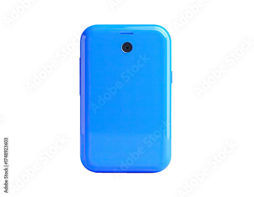 A glossy, sky blue smartphone with rounded edges, isolated on black