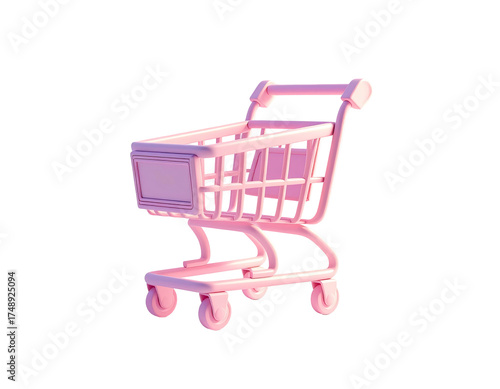 Rendered 3D pink shopping cart against a solid black background
