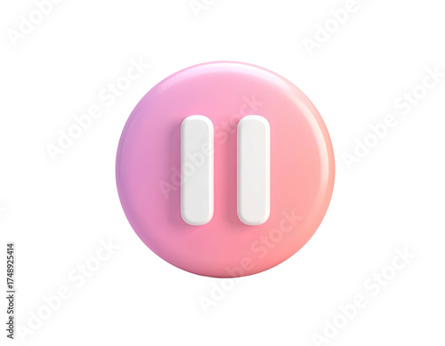 A 3D pink and white button with two vertical bars, on a black background