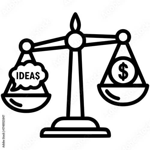 Ideas vs. Finances: An iconic graphic illustrates the delicate balance between innovative ideas and financial considerations, symbolized by a classic set of scales.