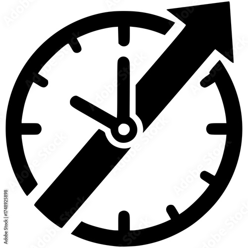 Time-Efficient Dynamics: A clock face overlaid with an upward-pointing arrow symbolizes progress, efficiency, and the passage of time in a concise, graphic representation.
