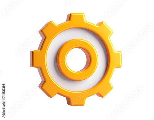 3D rendered gear with a white circular interior on a black background