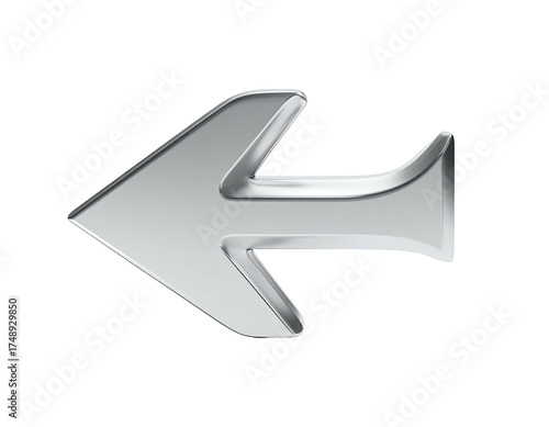 Shiny chrome arrow pointing left, with shadows and a glossy surface, set against black