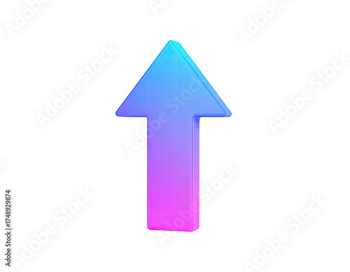 An upward-pointing arrow with a gradient from pink to blue on a black background