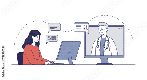 Woman consulting doctor online from home with modern technology, telehealth concept for healthcare access and communication, virtual medical appointment