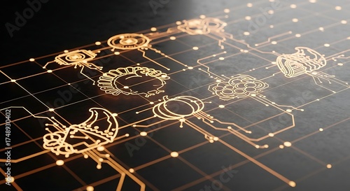 Thanksgiving icons connected by glowing circuit lines on a dark textured background