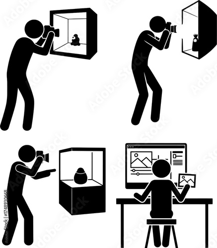 Product, Still Life, and Archival Photography Stick Figure Icons Set