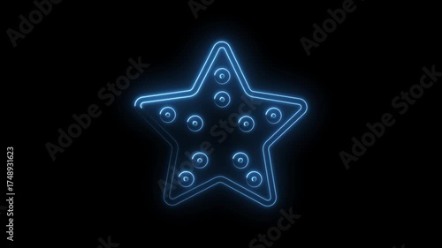 Glowing blue star shape animation on black background retro futuristic 3d render