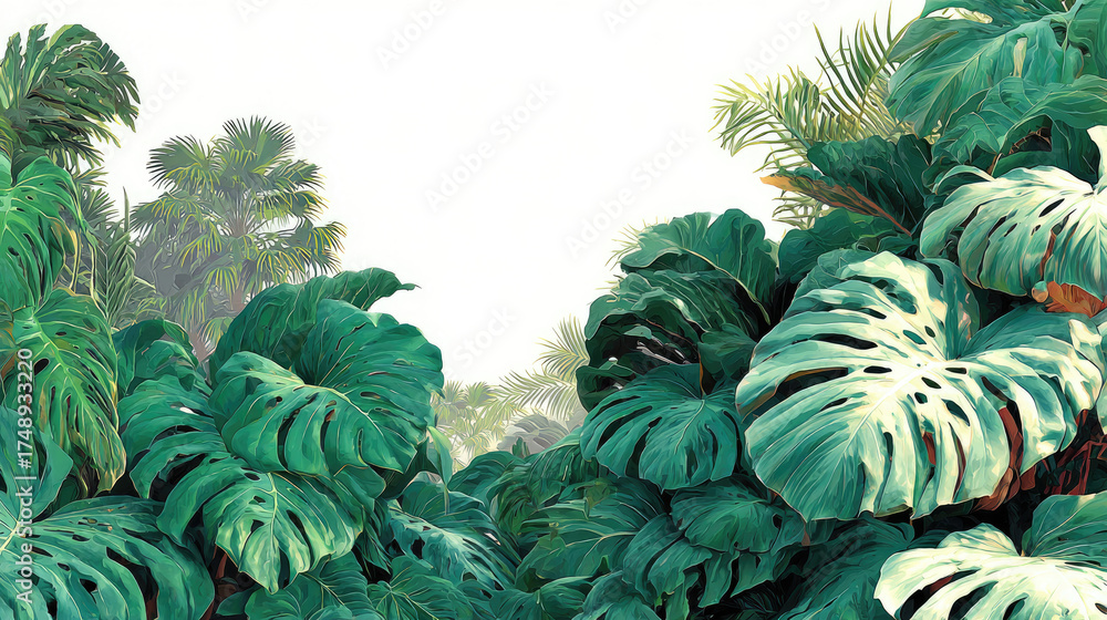 Fototapeta premium Lush Monstera Deliciosa Foliage Background for Tropical Vibes
