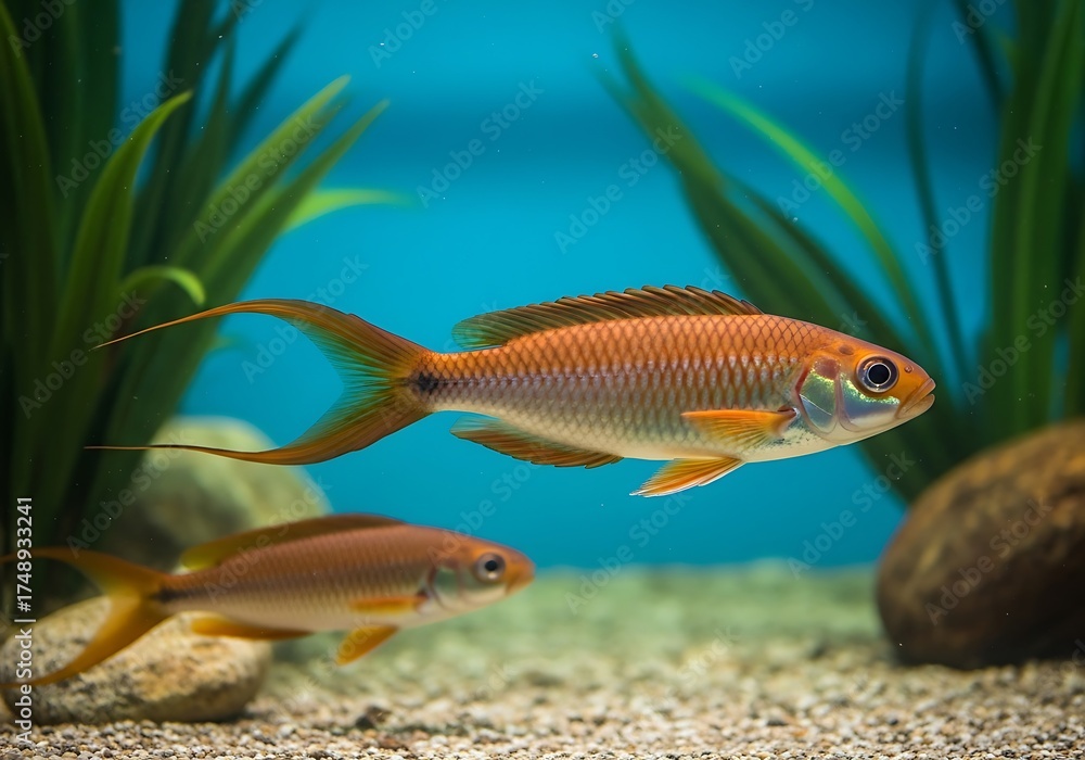 Naklejka premium Radiant Rasbora Fish - A Vibrant Underwater Scene in Aquarium.