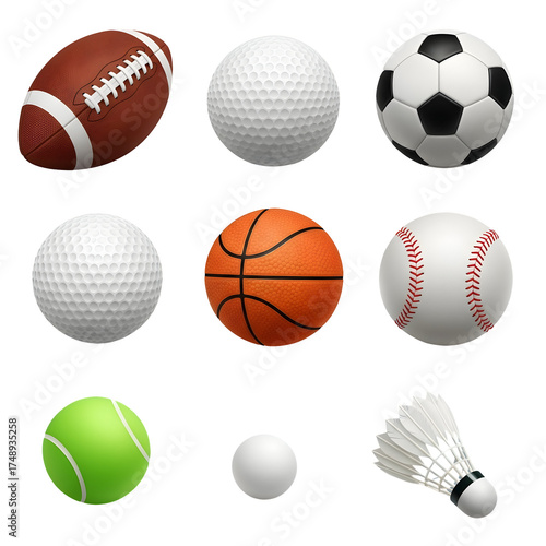 Collection of various sport balls realistic vector illustration for sports equipment isolated on white b