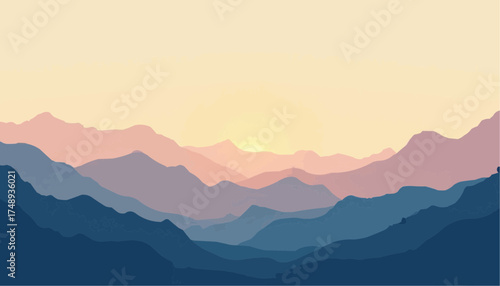 Abstract Mountain Landscape with Soft Pastel Colors at Sunrise