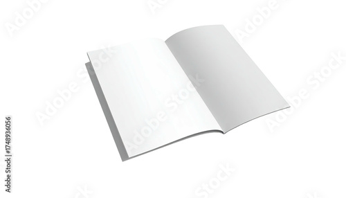 Open, blank, white pages of a book against a black background, slightly angled