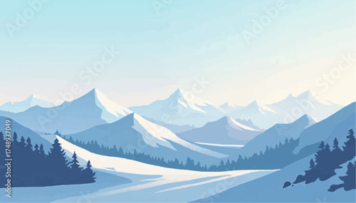 Wallpaper Mural Snowy Mountain Landscape with Tall Peaks Dense Forest and Clear Sky in Winter Scene Torontodigital.ca