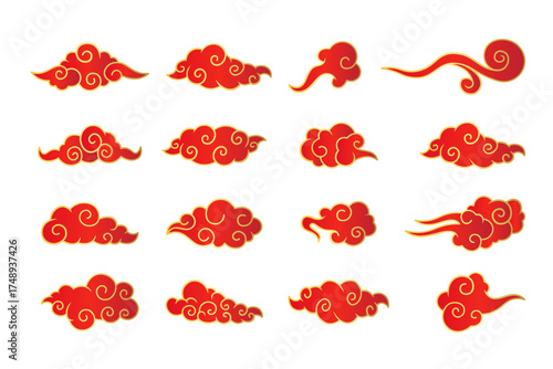 Chinese Red gold Cloud Vector Set — Traditional Oriental Cloud Pattern Illustration