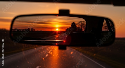 Sunset Reflection - A Journey Through the Rearview Mirror.