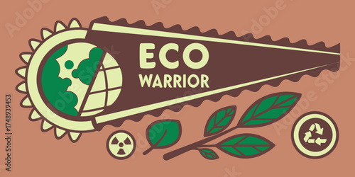 Eco warrior graphic design featuring Earth and leaves symbols  
