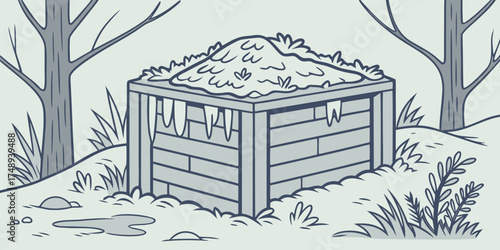 Compost pile covered in leaves and organic waste in forest  