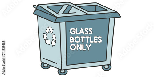 Recycling bin for glass bottles with clear labeling  