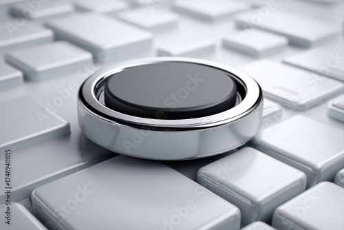 Minimalist black and white toggle switch with gray slider on polished plastic grid