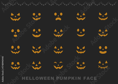 暗闇に浮かぶハロウィンの表情バリエーションアイコンセット