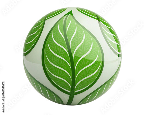 Abstract sphere green leaf logo, on transparent background,
