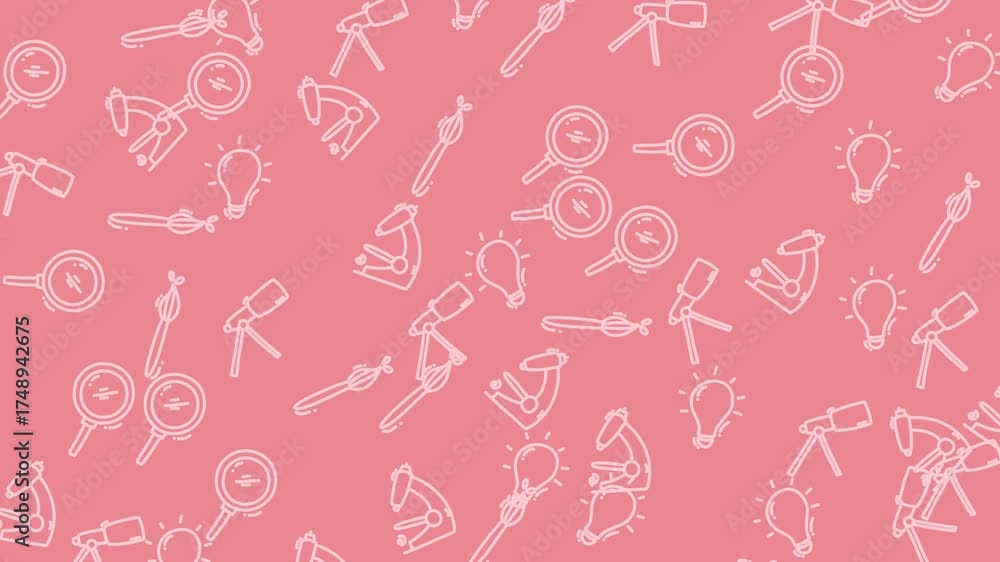 Pink background with science icons. Suitable for education, healthcare ...