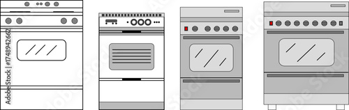 stove front.epsMinimalist vector icons of kitchen stovetops and control panels — ideal for interior design, architectural visualization, or UI/UX mockups showing cooking zones and interfaces.