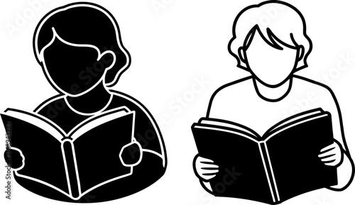 Vector illustration of people reading a book, silhouette