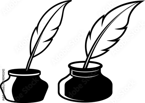 Quill pen in ink pot  silhouette