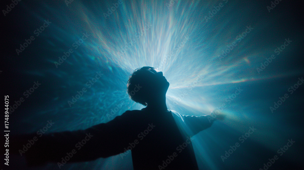 Fototapeta premium Silhouette Against Radiant Blue Light Burst