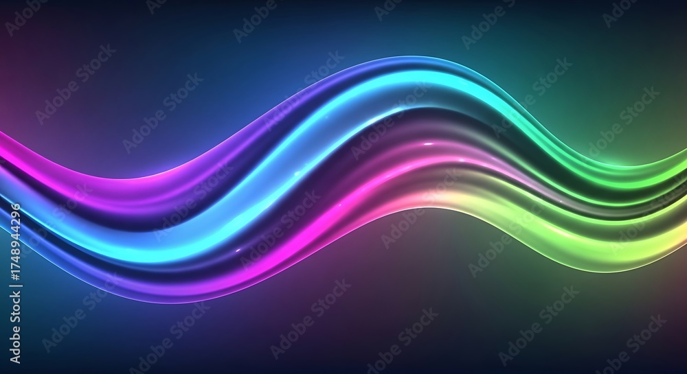 Naklejka premium Fluorescent Gradient Wave Over Dark backdrop, Smooth Translucent Flow