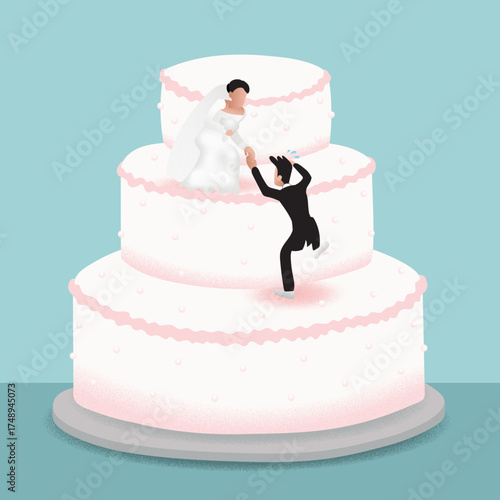 wedding couple cake topper funny illustration. wedding invitation bride and groom. Vector illustration