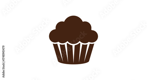 Delicious chocolate cupcake with swirled frosting isolated on white ideal for dessert graphics silhouette