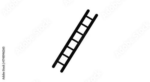 Simple black ladder ascending diagonally isolated on white for construction or access concepts silhouette