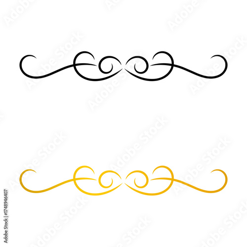 Classic black and gold flourish ornament – Elegant ornamental line accent for luxury invitations, wedding cards, and decorative print layouts.