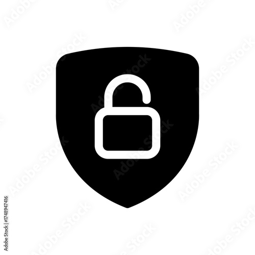 Security Shield with Unlocked Padlock Icon