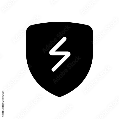 Black Shield with White Lightning Bolt Security Icon